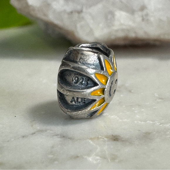 Pandora - Smiling Sun Authentic Retired Charm Bead - Silver and Yellow Enamel - Picture 6 of 8